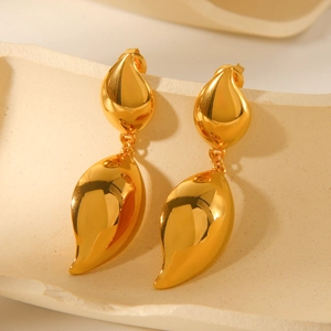 Polished 18K gold stainless steel teardrop earrings in a sleek, minimalist organic shape