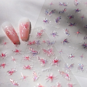 Self-adhesive butterfly and star nail art stickers with iridescent laser holographic finish