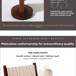 Walnut wood and beige velvet necklace display stands for premium jewelry presentation