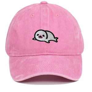 Cute Seal Embroidered Baseball Cap Washed Cotton Adjustable Vintage Dad Hat Sun Protection Unisex Outdoor Accessories