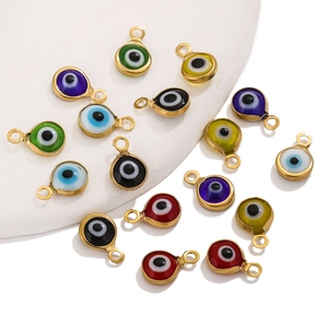 Colorful 18K gold plated stainless steel devil eye enamel charms for DIY jewelry making