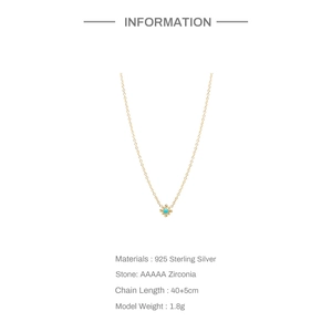 Macro detail of gold S925 silver necklace with turquoise zircon and 40+5cm chain specs