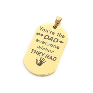 Golden stainless steel dad dog tag pendant with laser engraved hands and message