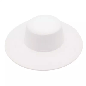 Elegant white flat top wool felt fedora hat with a wide brim for women in French style