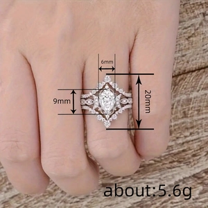 Three-piece crown waterdrop ring set with marquise cut stones and 20mm height dimensions