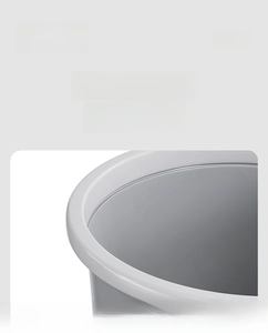 Detail of round smooth edges and matte white thickened PP material of the trash can