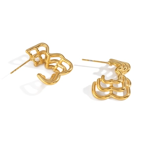 Hollow multilayered gold-plated stainless steel earrings with wavy bear-shaped silhouette
