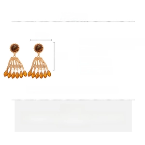 Detailed size and material chart for vintage tiger eye tassel drop earrings in gold