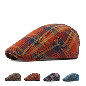 British vintage plaid beret and ivy caps in four colorful cotton linen fabric options