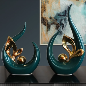 Modern Abstract Ceramic Sculpture Luxury Art Ornaments Minimalist Electroplated Decorative Figurines For Home Living Room Office Desk