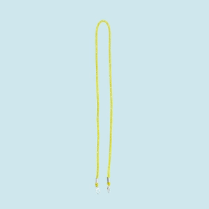 Detail of bright yellow braided phone strap with durable silver metal swivel snap hooks