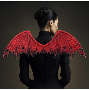Detailed realistic red devil dragon wings with scale texture for Halloween cosplay costumes