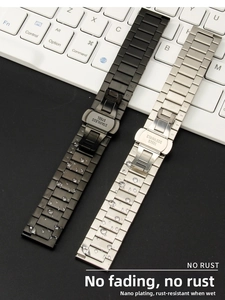 Waterproof stainless steel watch bands in black and silver finishes showing no rust feature