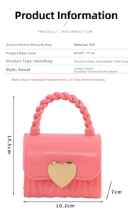 Pink mini jelly bag size specifications and dimensions with heart lock detail