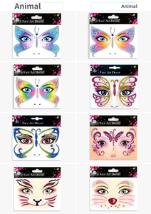 Detailed set of 8 animal butterfly face jewel stickers with sparkling rhinestones and glitter