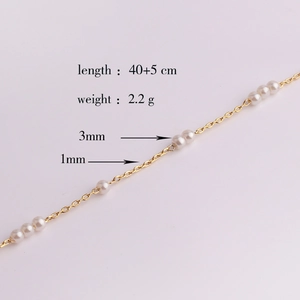 Detailed sizing chart for gold beaded chain necklace with pearl accents and dimensions
