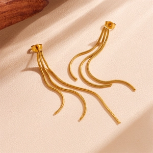 Stainless Steel Tassel Earrings Multi Strand Snake Bone Chain Vacuum Plated Gold Minimalist Fashion For Women