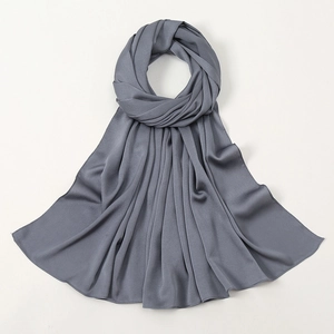 Deep grey silk-feel bubble satin hijab scarf with soft gloss and weaving texture