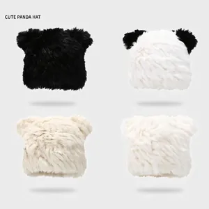 Damen Winter Plüsch Panda Ohren Beanie Mütze Kunstfell Warm Winddicht Outdoor Süße Tierohren Neuheit Haube