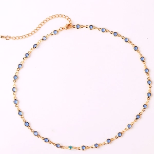 Gold plated chain necklace with blue zircon gemstones and adjustable lobster clasp closure