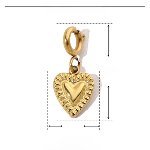 Detailed size chart of gold stainless steel heart earring showing 16mm height and 7mm width