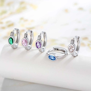Oval Zircon Hoop Earrings Colorful Geometric Copper Ear Buckles Delicate Fashion Jewelry For Women Girls