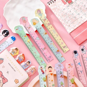Cute 15cm cartoon plastic rulers set with diverse colorful patterns for school students