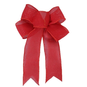 Grande fiocco di Natale in juta rossa con trama a righe per decorazione albero e feste