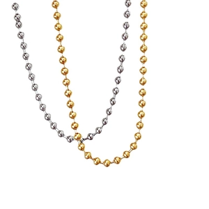 Minimalist gold and silver beaded chain necklaces in long style on white background