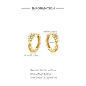 Detailed spec sheet for gold 925 sterling silver huggie hoops with AAAA zircon stones