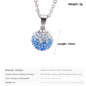 Macro shot of 12mm blue and white crystal disco ball pendant with stainless steel chain