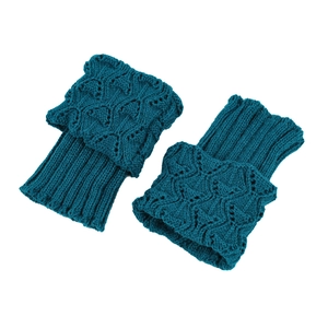 Gestrickte Beinstulpen in Dunkelblau mit Rautenmuster und Rippenstrick für kurze Stiefel