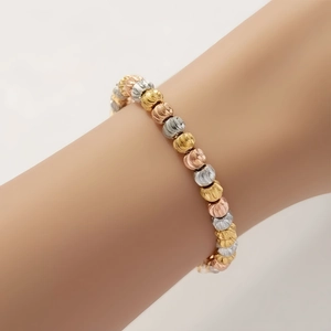 Elegant Textured Copper Beaded Bracelet For Women Adjustable Slider Bolo Clasp Tri Color Metal Beads Ins Style Jewelry