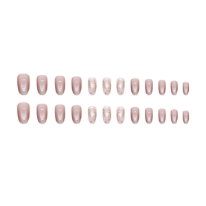 Set unghie finte cat-eye con farfalle dorate e glitter in rosa carne elegante