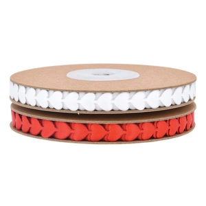 Classic wavy heart-shaped ribbon rolls in red and white for bouquets and gift wrapping