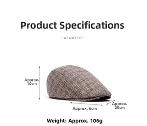 Detailed size chart for plaid ivy cap showing 10cm height, 6cm brim and 20cm width