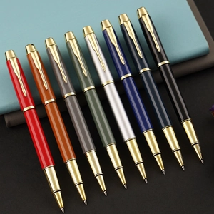 Executive metal rollerball pens in 8 colors with classic gold arrow clips on notebook