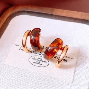 Maillard vintage 18K gold plated and amber resin C-shape geometric hoop earrings