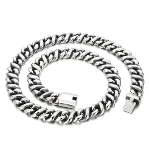 Stainless Steel Cuban Link Necklace For Men Chunky Heavy Curb Chain Streetwear Punk Jewelry With Square Box Clasp