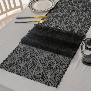 Halloween Table Runner Black Lace Spider Web Ghost Hand Pattern Hollow Out Polyester Decoration For Party Home Dining