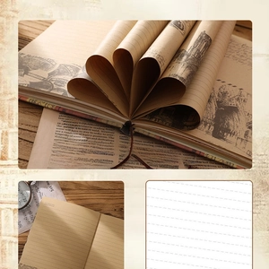 Vista dettagliata delle pagine interne di un taccuino in carta kraft retrò vintage