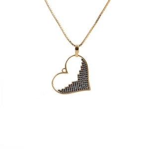 Golden heart pendant necklace featuring sparkling blue zircon inlay on a minimal white background
