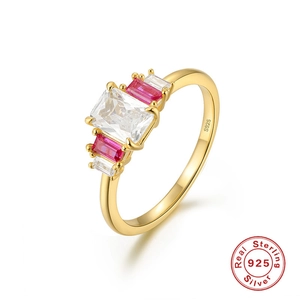 Detail of S925 sterling silver ring featuring pink gems and laser-engraved hallmark