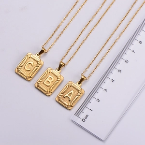 18k gold plated stainless steel rectangle alphabet pendant necklaces with size scale