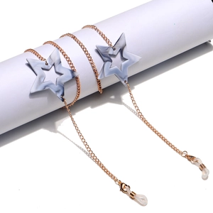 Golden eyewear chain with marble texture acrylic star pendants and anti-slip silicone loops