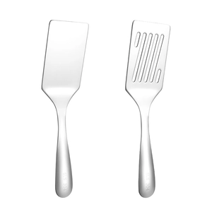Set of two 304 stainless steel spatulas including a solid and a slotted turner for cooking