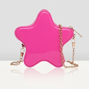 Star Shaped Crossbody Bag PVC Jelly Glossy Finish Gold Chain Strap Sweet Style For Women And Girls Zipper Closure