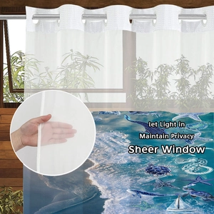 Sheer ocean theme shower curtain with sea turtles and metal eyelets for bathroom
