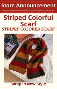 Detail of warm striped wool scarf featuring red, brown, and green retro vintage colors
