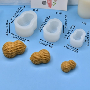 Set di stampi in silicone a forma di arachide per candele e resina in tre dimensioni